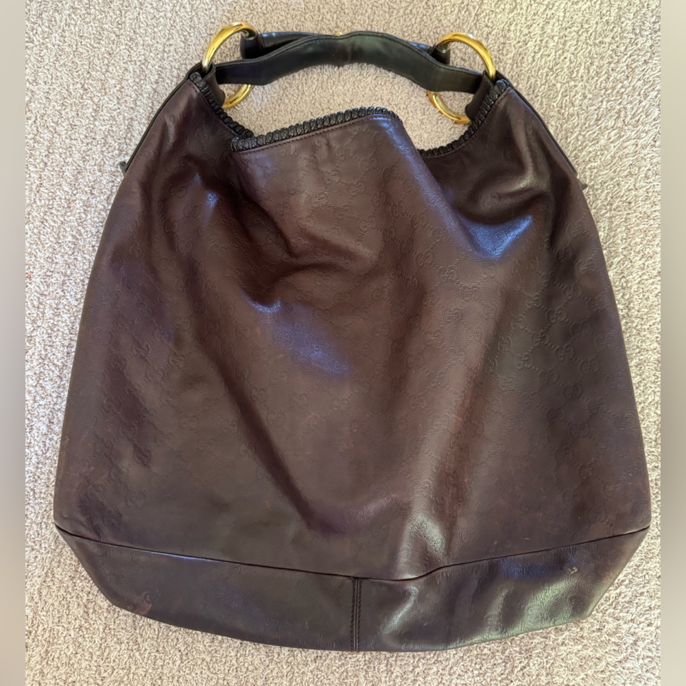 Gucci AUTHENTIC large leather GG logo horsebit hobo handbag!